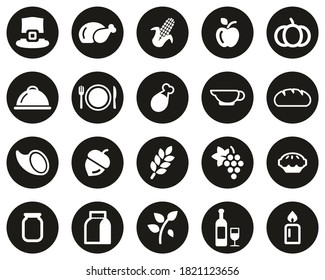 Thanksgiving Holiday Dinner & Tradition Icons White On Black Flat Design Circle Set Big