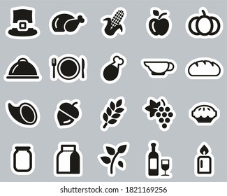 Thanksgiving Holiday Dinner & Tradition Icons Black & White Sticker Set Big