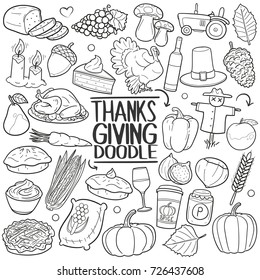 Thanksgiving  Holiday Doodle Icons Sketch Hand Made Design Vector.