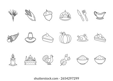 Thanksgiving Holiday Icon Bundle with Cornucopia Turkey Pumpkin Pie Candle Bowls