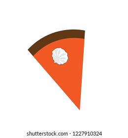 Thanksgiving and Holiday Pumpkin Pie. Happy thanksgiving day tradinional pumpkin pie with whipped  cream on the top Web site page and modile app design vector element.Pice of pumpkin cake