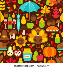 Thanksgiving Holiday Seamless Pattern. Flat Design Vector Background. Autumn Texture.
