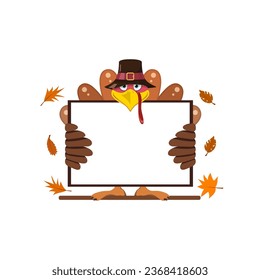 Thanksgiving holiday, turkey holding a sign with blank space for text.