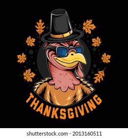 Thanksgiving holiday turkey wearing sunglasses and cute hat