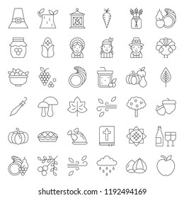 Thanksgiving icon big set, editable stroke outline on white background