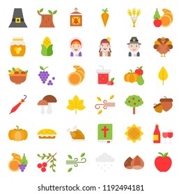 Thanksgiving icon big set, flat design on grid system