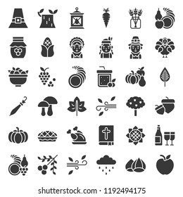 Thanksgiving icon big set, glyph or solid design on white background