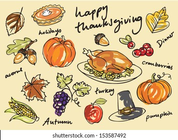 Thanksgiving icon doodles vector illustration