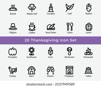 ícone de ação de graças definir design de elemento
