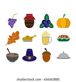 thanksgiving icon set flat color