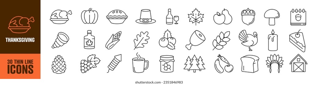 Thanksgiving icon set. Linear style.