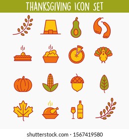 Thanksgiving Icon Set Turkey Flat Style