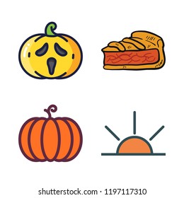 thanksgiving icon set. vector set about pumpkin, sunrise and pie icons set.