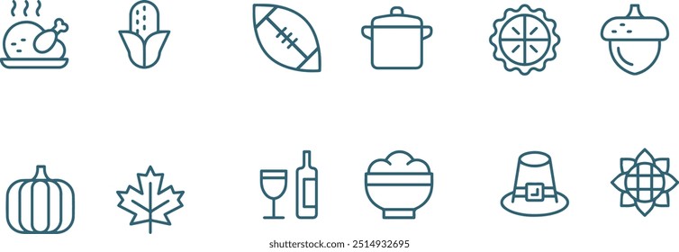 thanksgiving icon vector line set