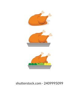 Thanksgiving icons. Autumn elements with roast turkey. pumpkin, pilgrim hat, pie, vegetables, fruits. Autumn holiday season. Vector illustration