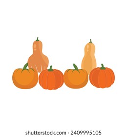 Thanksgiving icons. Autumn elements with roast turkey. pumpkin, pilgrim hat, pie, vegetables, fruits. Autumn holiday season. Vector illustration