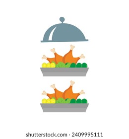 Thanksgiving icons. Autumn elements with roast turkey. pumpkin, pilgrim hat, pie, vegetables, fruits. Autumn holiday season. Vector illustration