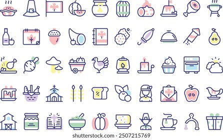 Thanksgiving icons collection is a vector illustration with editable stroke.