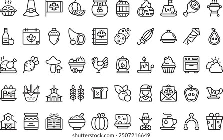 Thanksgiving icons collection is a vector illustration with editable stroke.