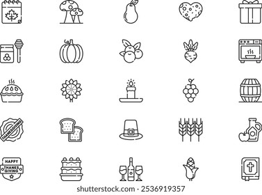 Thanksgiving icons collection is a vector illustration with editable stroke.