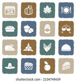 Thanksgiving Icons. Grunge Color Flat Design. Vector Illustration.