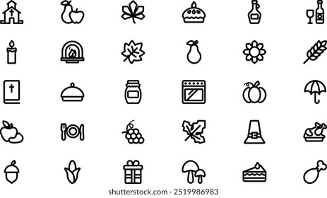 Iconos de acción de gracias Colección de iconos vectoriales de alta calidad con trazo editable. Ideal para Profesional y Proyectos Creativos.