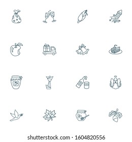 Thanksgiving icons line style set with acorn, origami, fireworks and other halo elements. Isolated vector illustration thanksgiving icons.