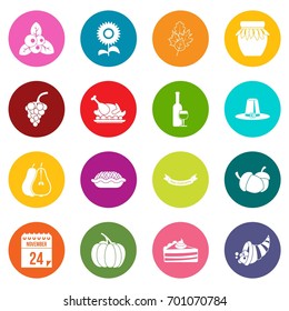 Thanksgiving icons many colors set isolated on white for digital marketing