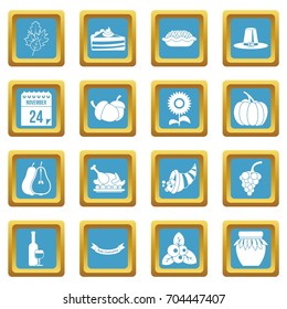 Thanksgiving icons set in azur color isolated vector illustration for web and any design