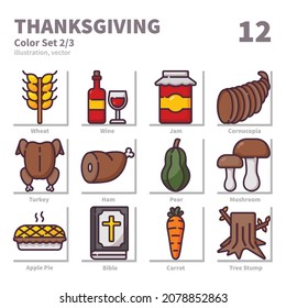 Thanksgiving icons set, Color, vector and illustration set 2