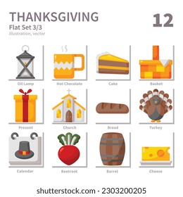 Thanksgiving icons set, Flat, vector and illustration set 3