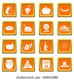 Thanksgiving icons set in orange color isolated vector illustration for web and any design