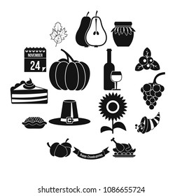Thanksgiving icons set in simple style. Autumn elements set collection vector illustration
