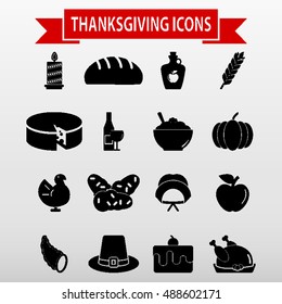 Thanksgiving Icons Set Vector Illustration