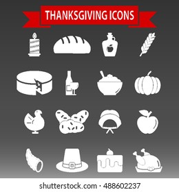 Thanksgiving Icons Set Vector Illustration