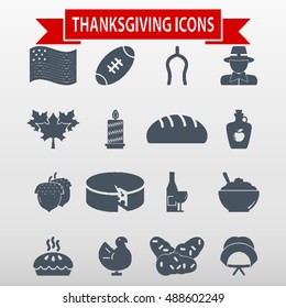 Thanksgiving Icons Set Vector Illustration