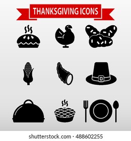 Thanksgiving Icons Set Vector Illustration