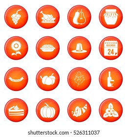 Thanksgiving icons vector set of red circles isolated on white background