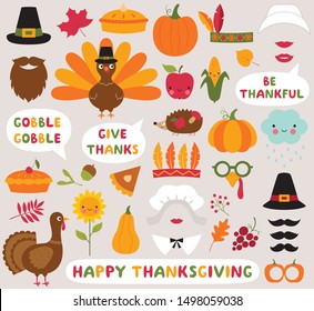 Thanksgiving icons vector set - turkeys, pumpkins and other