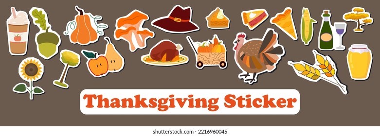Thanksgiving icons vector sticker set. Autumn elements