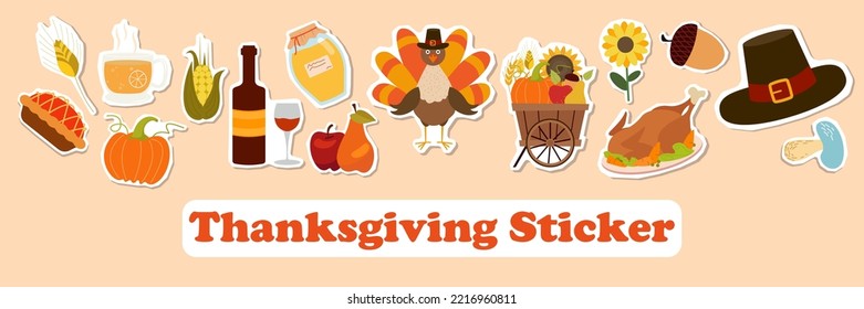 Thanksgiving icons vector sticker set. Autumn elements