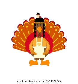 Thanksgiving indian turkey on the white background. Vector illustration
