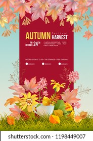 Thanksgiving invitation card. Autumn festival flyer or poster template. Usable for any kind of event, party, concert, festival