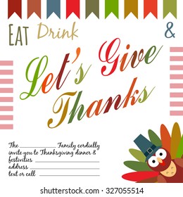 Thanksgiving Invitation card, flyer template to family dinner with time and contacts information place, in bright color of autumn.