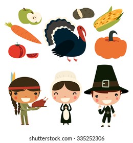thanksgiving kids. cute vector characters