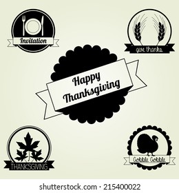 Thanksgiving Labels Silhouettes Set - Vector EPS10