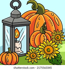 Thanksgiving Lamp Candle Colored Cartoon