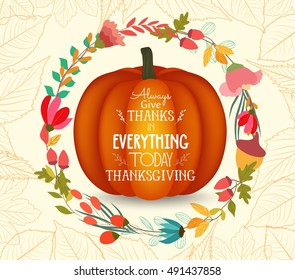 Thanksgiving with leaves pumpkin greeting card