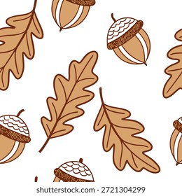 Ação de Graças deixa padrão sem costura com bolota rústica e desenhos de folhas para uma natureza tradicional inspirada queda conceito estético como tradicional Ação de Graças padrão com bolotas e desenhos de folhas para uma natureza inspirada queda rústica olhar em Photo Stock Concept e espaço vazio no lado esquerdo, sem texto —ar 7:2 —azulejo