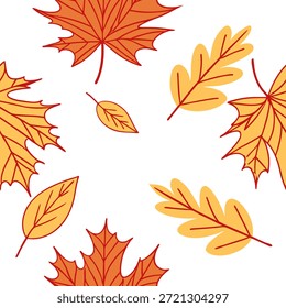 Thanksgiving leaves seamless pattern with vibrant orange and red leaves against a dark background for a bold festive vibe concept as Bold Thanksgiving pattern with vibrant orange and red leaves for a festive eye catching design in Photo Stock Concept and empty space on the left side,no text --ar 7:2 --tile
